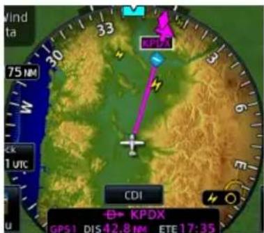 Wind ta 75 N W ick 1 UTC CDI → KPDX GPS1 DIS 42.8 NM ETE 17:35