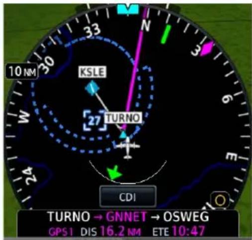 10 NM KSLE 27 TURNO CDI TURNO → GNNET → OSWEG GPS1 DIS 16.2 NM ETE 10:47