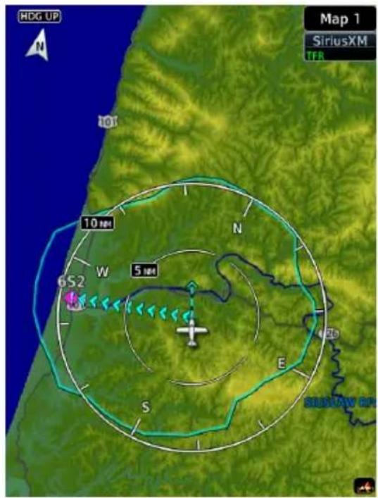 HDG UP N Map 1 SiriusXM TFR 101 10 nm 652 W 5 nm E S BUSTAV GR