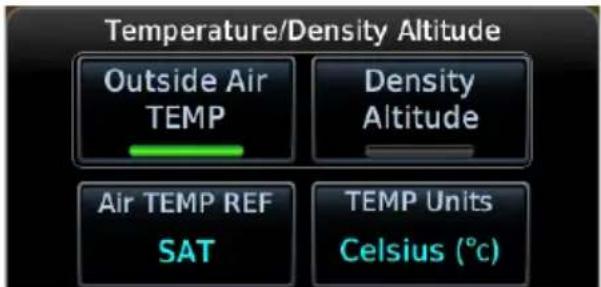 Temperature/Density Altitude Outside Air TEMP Density Altitude Air TEMP REF SAT TEMP Units Celsius (°c)