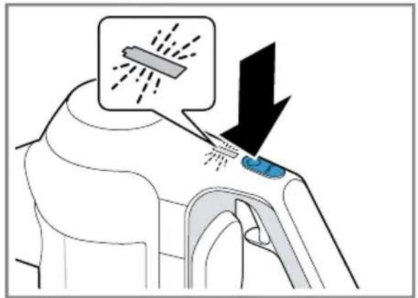 Diagram illustrating a spray gun on a device with labeled components and a warning symbol
