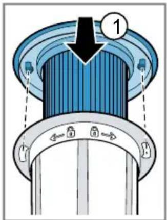 Diagram of a mechanical component with labeled parts and an arrow indicating direction, marked with number 1.