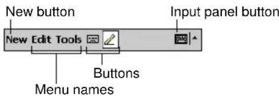 New button New Edit Tools Input panel button Buttons Menu names