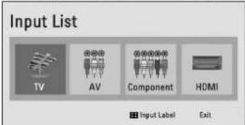 Input List TV AV Component HDMI ■ Input Label Exit