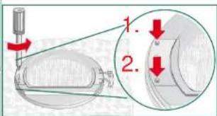 Diagram showing a mechanical device with labeled parts and directional arrows indicating motion or force directions.
