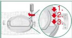Technical diagram showing a mechanical assembly with numbered parts and directional arrows indicating motion or assembly.