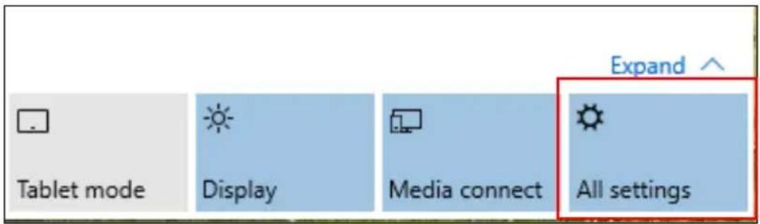 Tablet mode Display Media connect All settings Expand ^