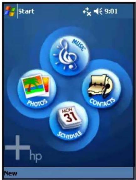 Start 9:01 MUSIC PHOTOS CONTACTS MON 31 SCHEDULE + hp New