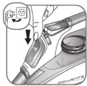 Diagram showing a hand using a hairpin to adjust a product with a magnified view of the product's tip and adjustment arrow.