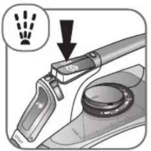 Diagram showing a hand tool interacting with a device, with an icon indicating a warning or hazard.