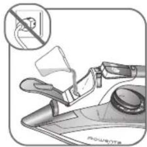 Diagram showing a hand pouring liquid into a power station with a no-smoking symbol, indicating no smoking or disinfection.
