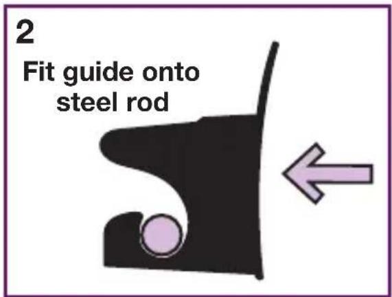 2 Fit guide onto steel rod