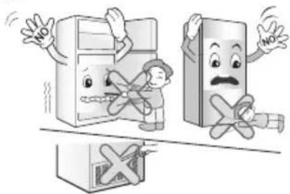 Cartoon illustration showing two anthropomorphic kitchen appliances with 'NO' signs and crossed-out masks, separated by a horizontal line.
