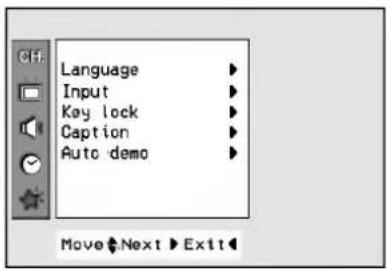 Language Input Key lock Caption Auto demo Move Next Exit