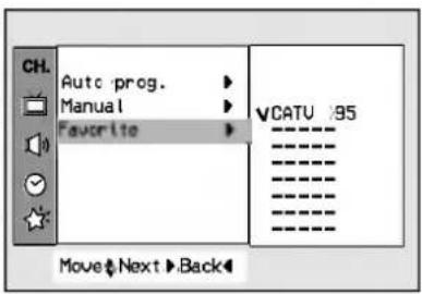 Auto prog. Manual Favorite VCATU 95 Move Next Back