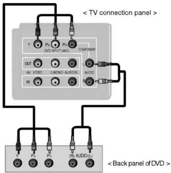 < TV connection panel > Y Pb Pd DVD INPUT (480) COMPONENT OUT AV VIDEO ILMONDIAUDIO(R) IN L AUDIO R < Back panel of DVD >