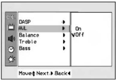 DASP MIL Balance Treble Bass On V Off Move Next Back