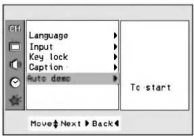 Language Input Key lock Caption Auto demo To start Move Next Back