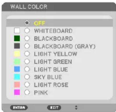 WALL COLOR OFF WHITEBOARD BLACKBOARD BLACKBOARD (GRAY) LIGHT YELLOW LIGHT GREEN LIGHT BLUE SKY BLUE LIGHT ROSE PINK ENTER EXIT