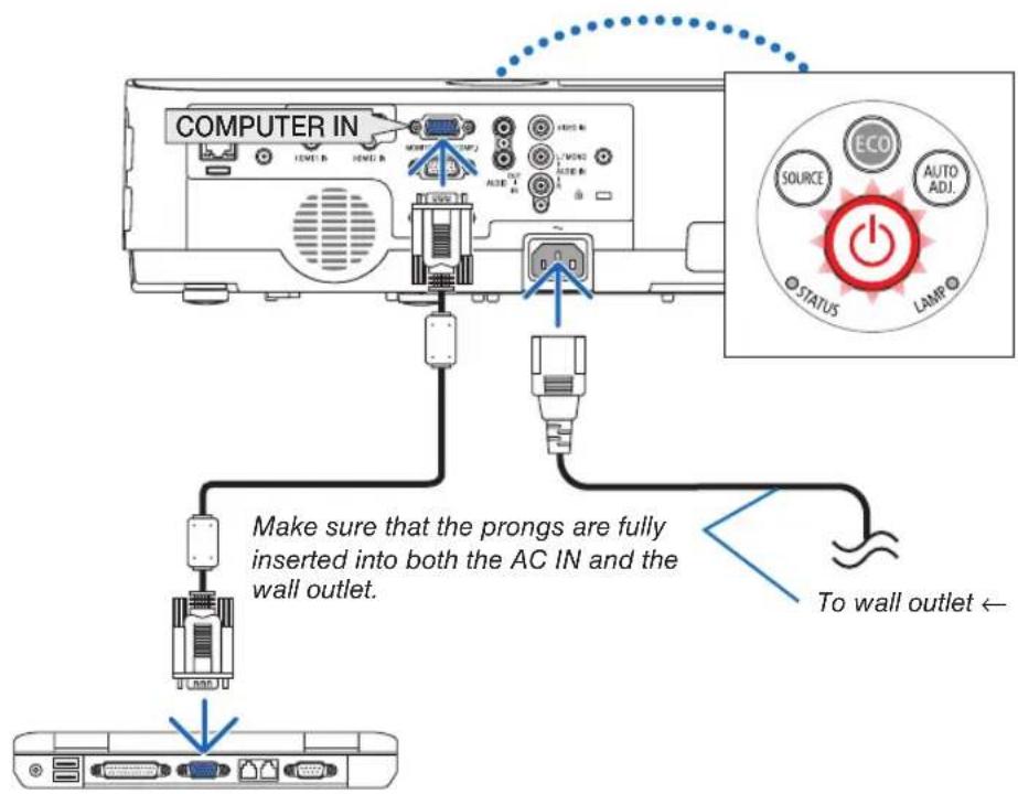 COMPUTER IN MAKE sure that the prongs are fully inserted into both the AC IN and the wall outlet. To wall outlet ←
