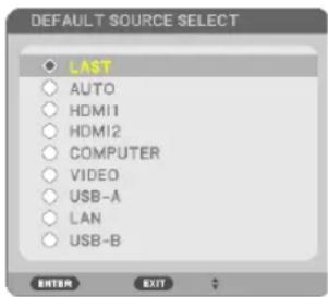 DEFAULT SOURCE SELECT LAST AUTO HDMI1 HDMI2 COMPUTER VIDEO USB-A LAN USB-B ENTER EXIT