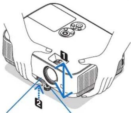 Diagram showing a projector setup with labeled components and directional arrows indicating motion or movement.