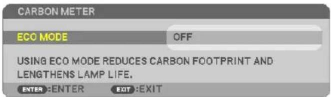 CARBON METER ECO MODE OFF USING ECO MODE REDUCES CARBON FOOTPRINT AND LENGTHENS LAMP LIFE. ENTER : ENTER EXIT :EXIT