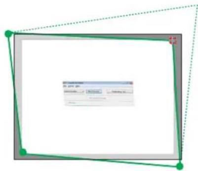 Screenshot of a software interface with a dialog box containing text and buttons, surrounded by green dotted border elements.