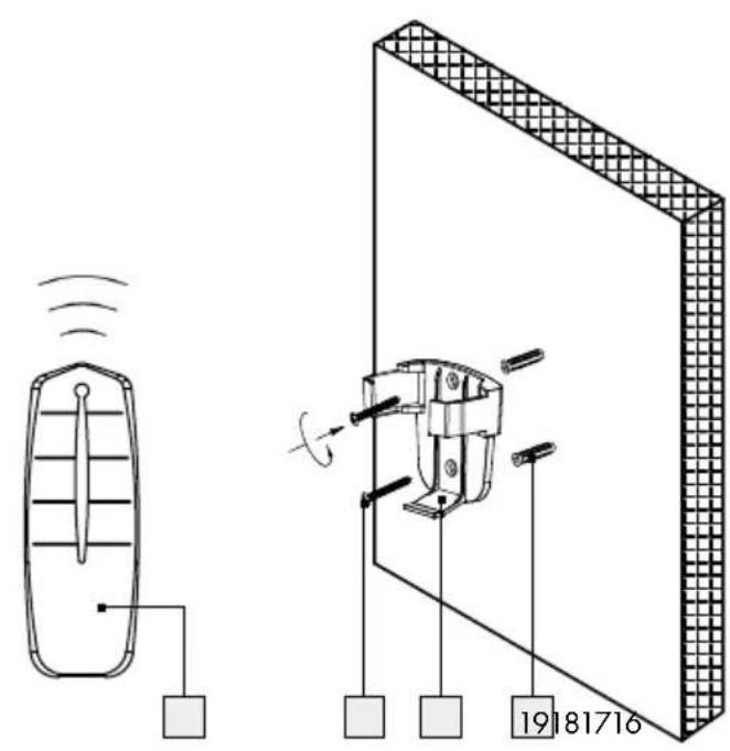 Technical diagram showing a remote control device connected to a wall-mounted electrical socket with labeled components and wiring.