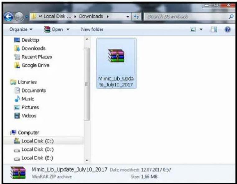 Local Disk ... Downloads Search Downloads Organize Open New folder Desktop Downloads Recent Places Google Drive Libraries Documents Music Pictures Videos Computer Local Disk (C:) Local Disk (D:) Local Disk (E:) Mimic_Lib_Update_July10_2017 Date modified: 12.07.2017 0:57 WinRAR ZIP archive Size: 1,66…