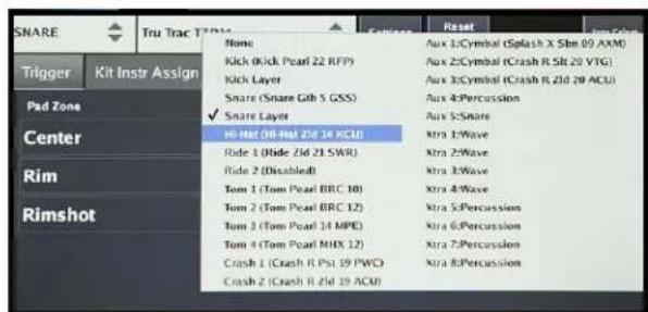 SNARE Trigger Kit Instr Assign Pad Zone Center Rim Rimshot None Kick (Kick Pearl 22 RFP) Kick Layer Snare (Snare Gth 5 GSS) ✓ Snare Layer HD-MAC (HD-HPJ Z14 24 KCU) Ride 1 (Ride Z14 21 SWR) Ride 2 (Disabled) Tom 1 (Tom Pearl BRC 10) Tom 2 (Tom Pearl BRC 12) Tom 3 (Tom Pearl 14 MPE) Tom 4 (Tom Pearl…