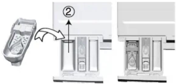 GRUNDIG GWN 48430 M - Brug af flydende vaskemidler Hvis der medfølger en kop til den flydende sæbe: - 1