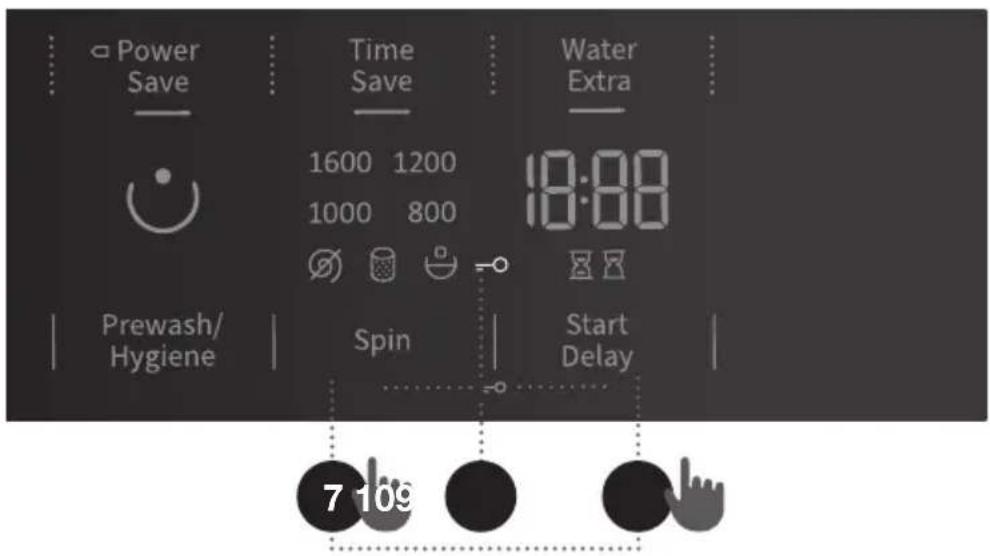 Power Save Time Save Water Extra 1600 1200 1000 800 18:00 Prewash/ Hygiene Spin Start Delay 7 109