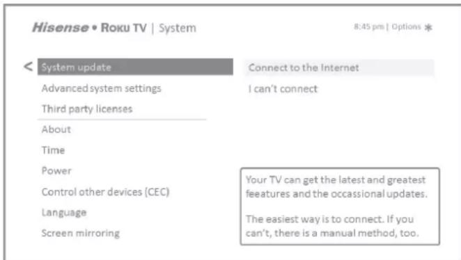 HISENSE 50R6107 - Getting updates on a non-connected TV - 1