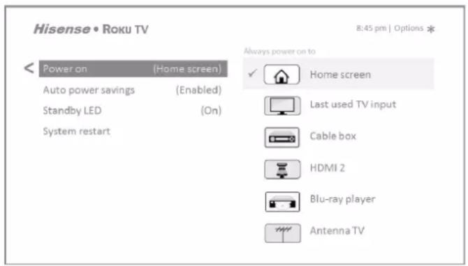 HISENSE 50R6107 - Power on settings - 1