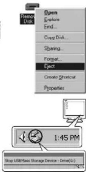 Open Explore End... Copy Disk... Sharing... Format... Eject Create Shortcut Properties 1:45 PM Stop USB Mass Storage Device - Drive(G)