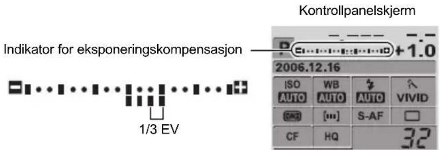 Kontrollpanelskjerm Indikator for eksponeringskompensasjon +1.0 2006.12.16 ISO WB AUTO AUTO VIVID AUTO [...] S-AF CF HQ 32