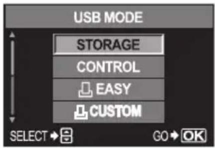 USB MODE STORAGE CONTROL EASY CUSTOM SELECT → OK GO → OK