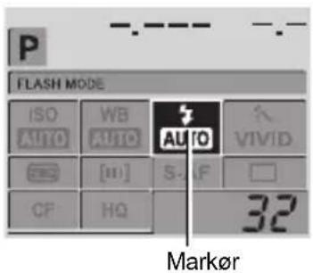 P FLASH MODE ISO WB AUTO VIVID AUTO [S-] □ CP HQ 32 Markør