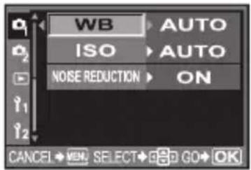 WB AUTO ISO AUTO NOSE REDUCTION ON CANCEL ⬤️ WB SELECT ➕ GO OK