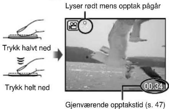Lyser rødt mens opptak pågår Trykk halvt ned Trykk helt ned Gjenværende opptakstid (s. 47)