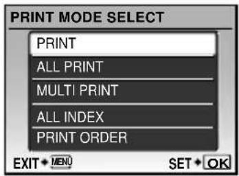 PRINT MODE SELECT PRINT ALL PRINT MULTI PRINT ALL INDEX PRINT ORDER EXIT • MENU SET • OK