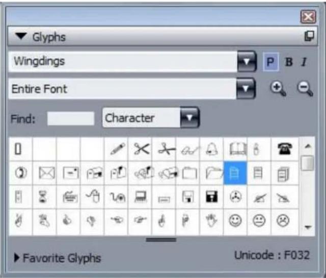 Glyphs Wingdings Entire Font Find: Character Favorite Glyphs Unicode : F032