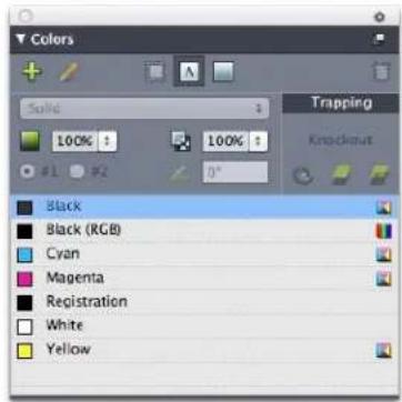 Colors Solid 100% 100% Trapping Knockout Black Black (RGB) Cyan Magenta Registration White Yellow