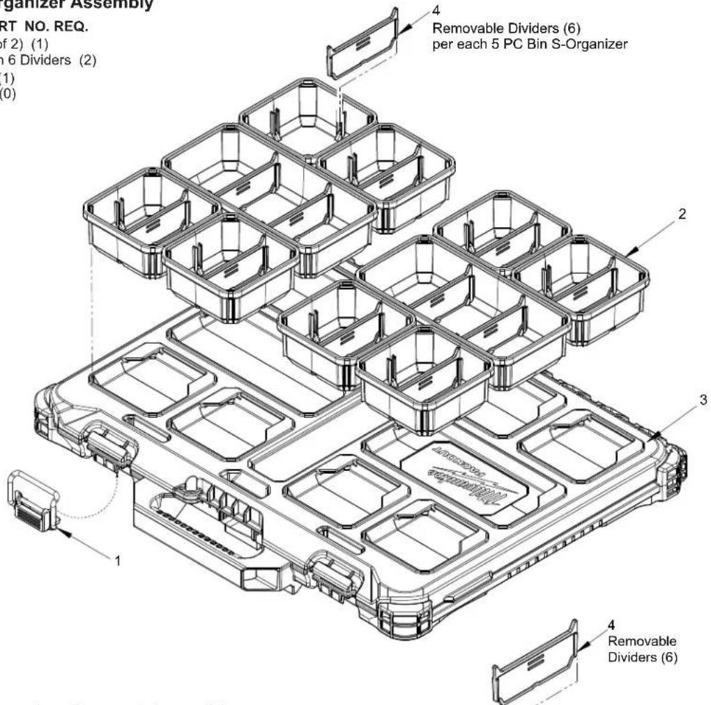 ART NO. REQ. (1) 6 Dividers (2) 1) 0) 4 Removable Dividers (6) per each 5 PC Bin S-Organizer 1 2 3 4 Removable Dividers (6)