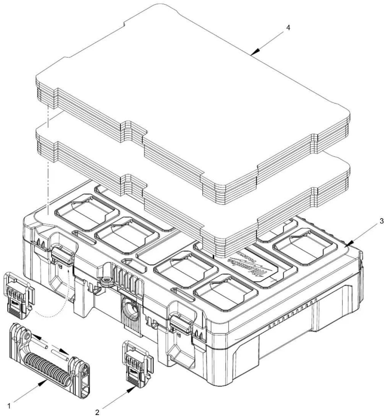 Technical diagram of a multi-layered device with labeled components and internal structure, showing exploded view and assembly details.