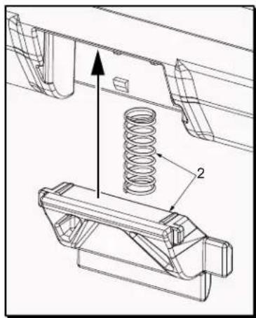 Technical diagram showing mechanical assembly with spring and housing components, labeled with number 2