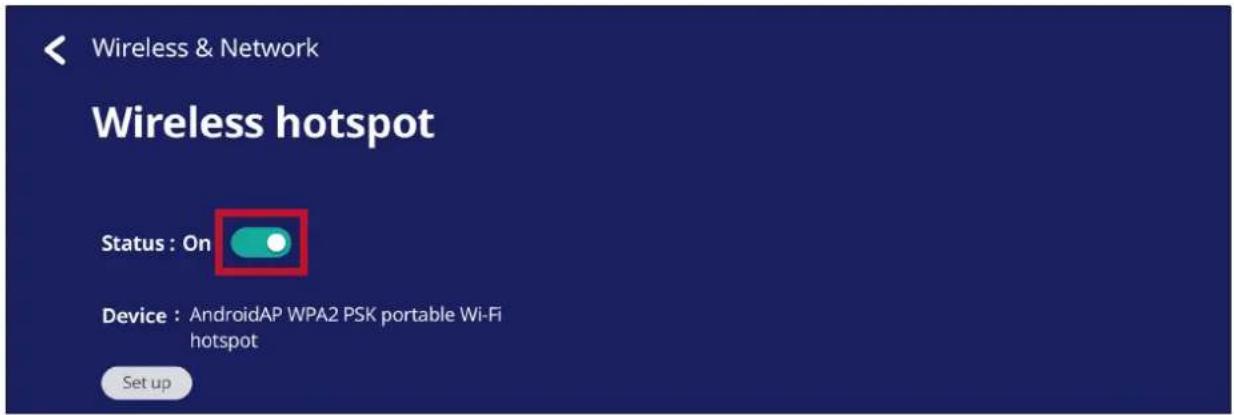 Wireless & Network Wireless hotspot Status : On Device : AndroidAP WPA2 PSK portable Wi-Fi hotspot Set up