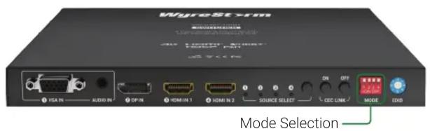 WyreStorm MODE Selection WIREST MODE Selection 1 VGA IN AUDIO IN 2 SPIN 3 HDMI IN 1 4 HDMI IN 2 SOURCE SELECT CDC LINK MODE ECHO Mode Selection