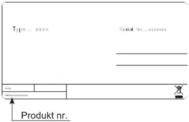 Type... xxxx Serial No...xxxxxxxx 000 1-Produktnr. Produkt nr.